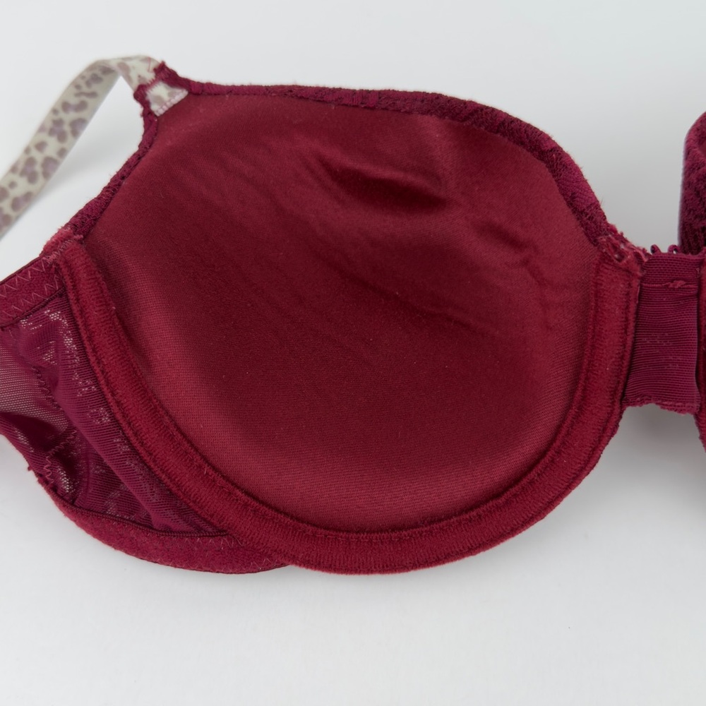 No Boundaries Push Up Bra 38B Burgundy Lace Padded Underwire Leopard Straps - Picture 5 of 8